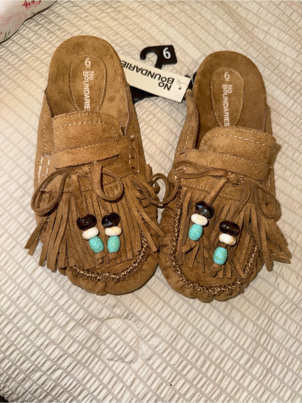 NWT NOBO Beaded Fringed Moccasin Slides 6 but run big
